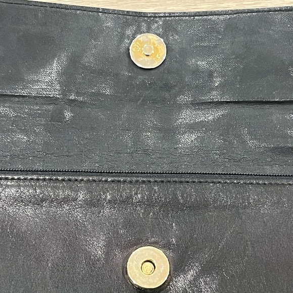 Vintage Christian Dior Black Leather Clutch Purse Evening Bag Handbag